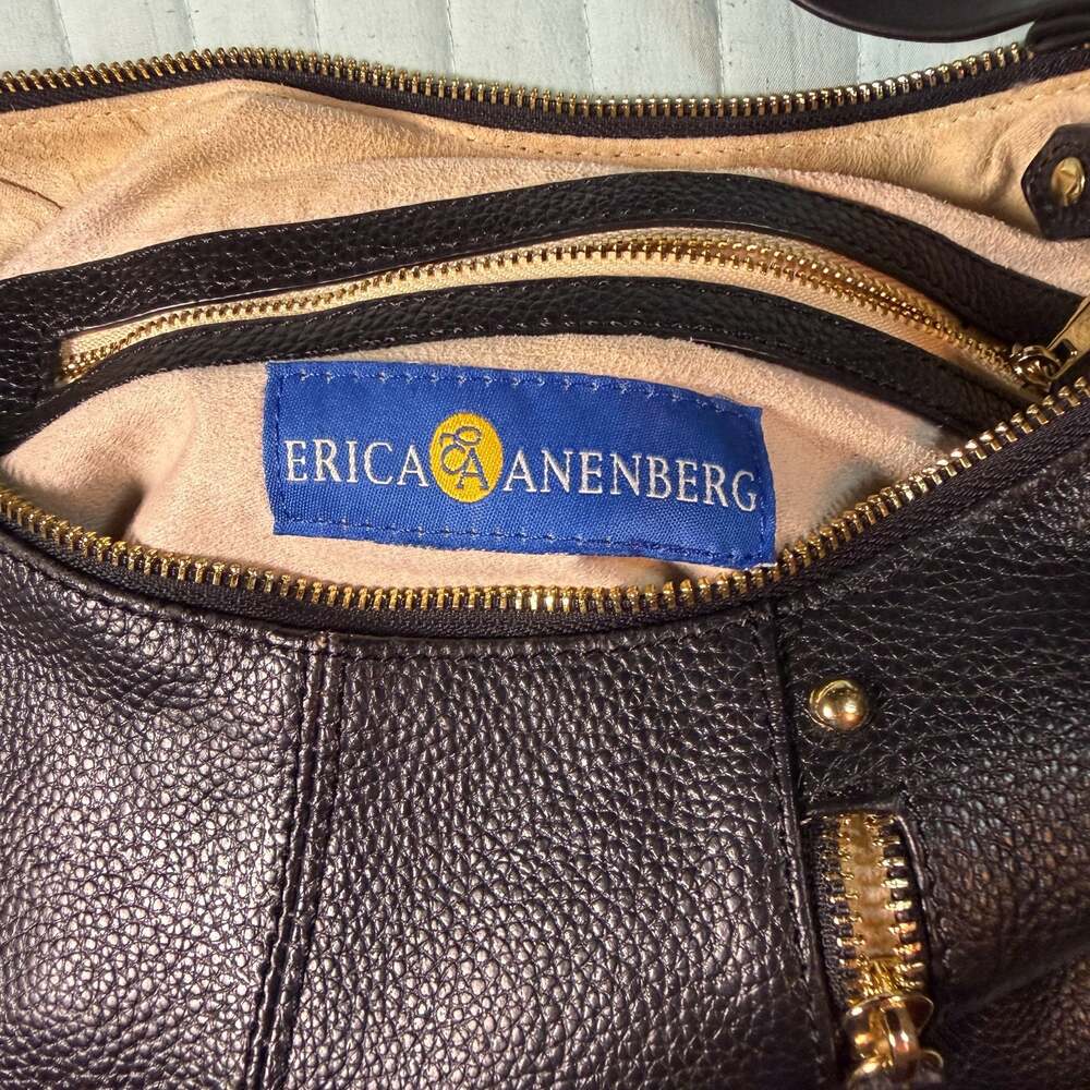 Erica Anenberg Black Pebbled Leather Hobo Shoulder Bag with Gold Hardware